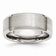 Stainless Steel Flat Beveled Edge 8mm Brushed and Polished Wedding Band