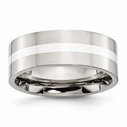 Stainless Steel Sterling Silver Inlay Flat 8mm Polished Wedding Band