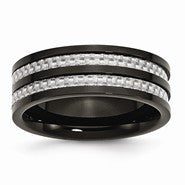 Stainless Steel 8mm Black IP-plated Grey Carbon Fiber Polished Wedding Band