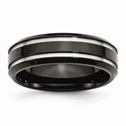 Stainless Steel Black IP-plated Grooved and Polished 7mm Wedding Band