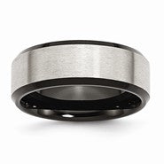 Stainless Steel Beveled Edge Black IP-plated 8mm Brushed Wedding Band