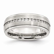 Stainless Steel 7mm CZ Row Wedding Band