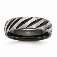 Stainless Steel 6mm Black IP-plated Swirl Polished & Brushed Wedding Band