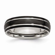 Stainless Steel Grooved & Polished 6mm Black IP-plated Wedding Band