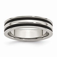 Stainless Steel 6mm Grooved and Black Rubber Wedding Band