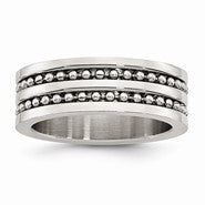 Stainless Steel 8mm Double Row Beaded Polished & Brushed Wedding Band