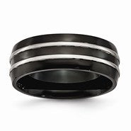 Stainless Steel 8mm Black IP-plated Polished & Brushed Wedding Band