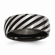 Stainless Steel 8mm Black IP-plated Swirl Polished & Brushed Wedding Band