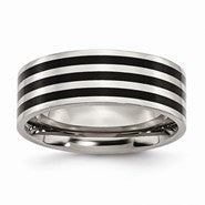 Stainless Steel 8mm Black IP-plated Striped Polished & Brushed Wedding Band