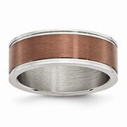 Stainless Steel 8mm Chocolate IP-plated Polished & Brushed Wedding Band