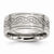 Stainless Steel Scroll Design 9mm Polished & Brushed Ridged Edge Wedding Band