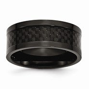 Stainless Steel Polished 9mm Black IP-plated w/Carbon Fiber Wedding Band