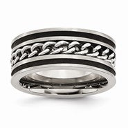 Stainless Steel Chain/Black IP-plated Polished & Brushed 10mm Wedding Band