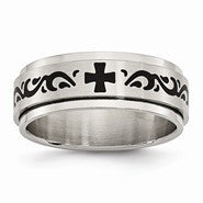 Stainless Steel Enamel Swirl Design 8mm Polished & Brushed Wedding Band