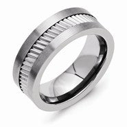 Stainless Steel Base with Sawtooth Accent 8mm Polished Flat Wedding Band