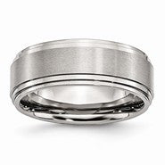 Stainless Steel Ridged Edge 8mm Brushed and Polished Wedding Band