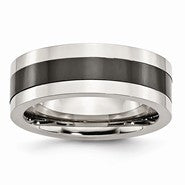 Stainless Steel Base with Polished Black Ceramic Center Wedding Band