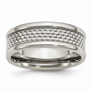 Stainless Steel & Gray Carbon Fiber 8mm Polished Wedding Band