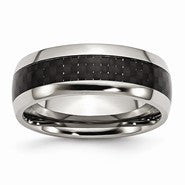 Stainless Steel and Black Carbon Fiber 8mm Polished Wedding Band