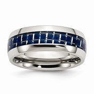 Stainless Steel Blue Carbon Fiber Inlay Polished Wedding Band