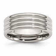 Stainless Steel Grooved 8mm Polished Wedding Band