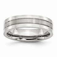 Stainless Steel Grooved 6mm Satin and Polished Wedding Band