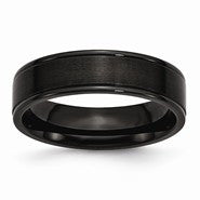 Stainless Steel Black IP-plated Grooved Polished & Brushed 6mm Wedding Band