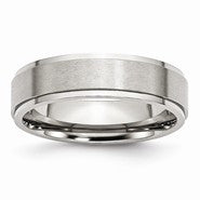 Stainless Steel Ridged Edge 6mm Brushed and Polished Wedding Band