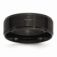 Stainless Steel Polished & Brushed Cross Cut-Out Black IP-plated 8mm Wedding Band