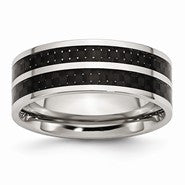 Stainless Steel Double Row Black Carbon Fiber Inlay Polished 8mm Wedding Band