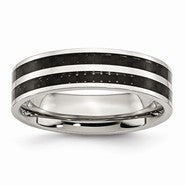 Stainless Steel Double Row Black Carbon Fiber Inlay Polished 6mm Wedding Band