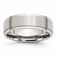 Stainless Steel Ridged Edge 7mm Brushed and Polished Wedding Band