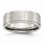 Stainless Steel Ridged Edge 8mm Brushed and Polished Wedding Band