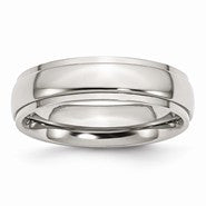 Stainless Steel Ridged Edge 6mm Polished Wedding Band