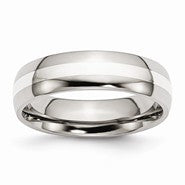 Stainless Steel & Sterling Silver Inlay 6mm Polished Wedding Band