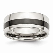 Stainless Steel Polished Black Ceramic Inlay 9mm Wedding Band