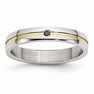 Stainless Steel Polished Yellow IP-plated Diamond 4mm Wedding Band