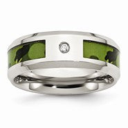 Stainless Steel Polished Camoflauge Diamond 8mm Wedding Band