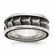 Stainless Steel Polished and Antiqued 9mm Wedding Band