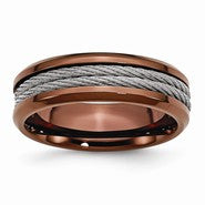 Stainless Steel Ridged Edge Chocolate IP-plated 7mm w/Cable Wedding Band