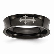 Stainless Steel Concave Crosses & Black IP-plated 6mm Wedding Band