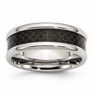 Stainless Steel Black Carbon Fiber 8mm Polished Wedding Band