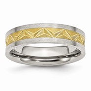 Stainless Steel Grooved Yellow IP-plated Womens 6mm Brushed Wedding Band