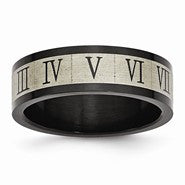 Stainless Steel Brushed Black IP-plated Roman Numerals Wedding Band