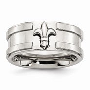 Stainless Steel Fleur de lis 10mm Polished & Brushed Wedding Band