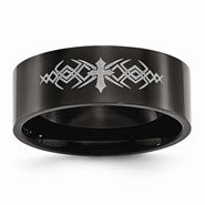 Stainless Steel 8mm Flat Cross w/Crosshatch Black IP-plated Wedding Band