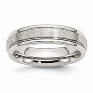 Stainless Steel Grooved Edge 6mm Satin and Polished Wedding Band