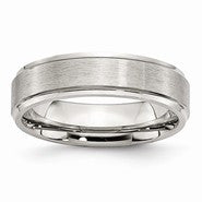 Stainless Steel Grooved Edge 6mm Brushed and Polished Wedding Band