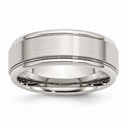 Stainless Steel Ridged Edge 8mm Brushed and Polished Wedding Band