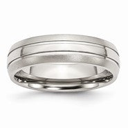 Stainless Steel Grooved 6mm Brushed and Polished Wedding Band